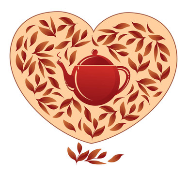 心與茶葉和茶壺