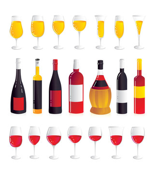 酒具。六葡萄酒酒瓶和酒杯。