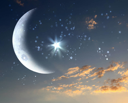 穆斯林的星星和月亮在藍(lán)色的天空