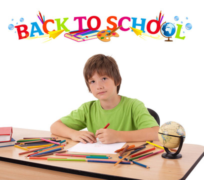 孩子回到學校的主題孤立在白色