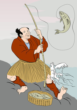 日本漁民釣鱒魚