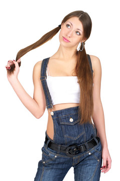 牛仔穿工作服的女人