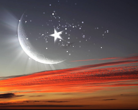 穆斯林的星星和月亮在藍(lán)色的天空