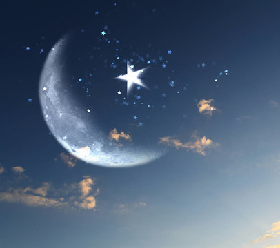 穆斯林的星星和月亮在藍(lán)色的天空