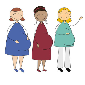 三例怀孕少女的插画