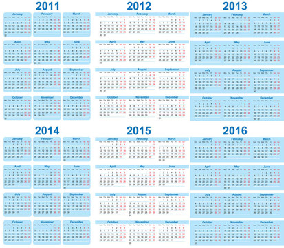 2016 - 2011日歷