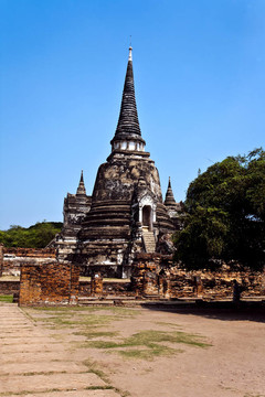 著名的寺Wat Phra Si sanphet；在Ajutthay皇家宮殿