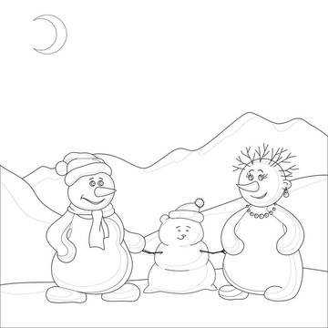 在山上snowmens；輪廓