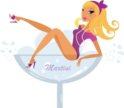 美女的金發(fā)女孩在粉色比基尼Martini glass