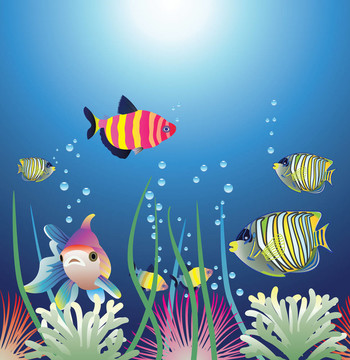 水族館和五顏六色的魚