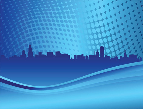 城市天際線在藍色的背景