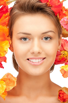 可愛的女人，紅色的花朵