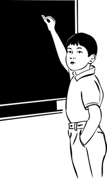 一個(gè)用黑板粉筆畫的男孩的素描