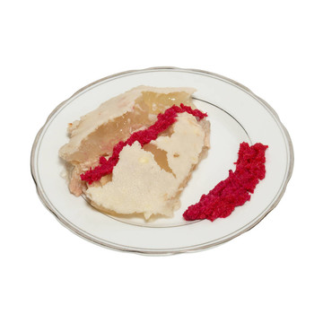 用肉凍片白色隔離。