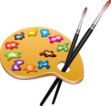 向量的木制藝術(shù)調(diào)色板油漆和刷子的斑點(diǎn)
