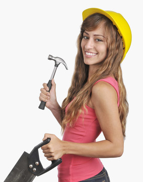 婦女西班牙裔建筑工人