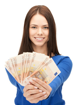 可愛的女人與歐元現(xiàn)金