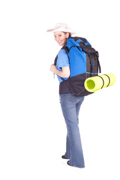 在帽子和背包，carrimat年輕女性旅游；全長；系列