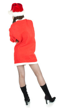 穿紅Santa衣服和帽子的年輕女子