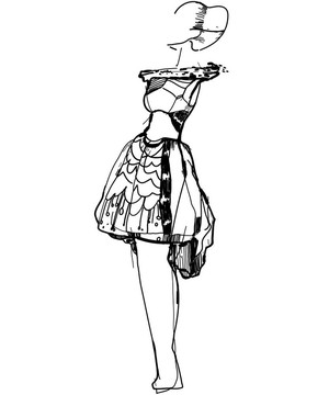 一個(gè)穿著衣服的女孩的素描