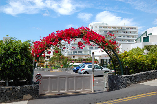 豪華酒店的花弧建筑；特內(nèi)里費(fèi)島；西班牙