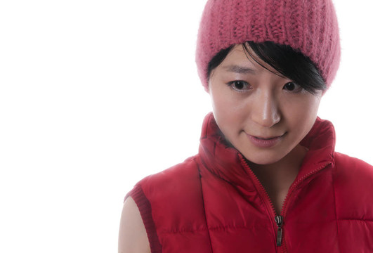 美麗的亞洲女孩紅帽子