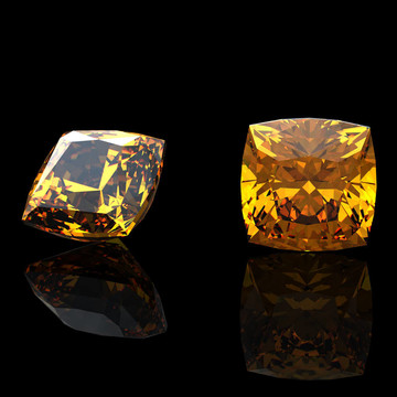 廣場。黃水晶。黑色背景珠寶首飾收藏