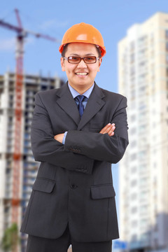 英俊的建筑師。白色背景隔離