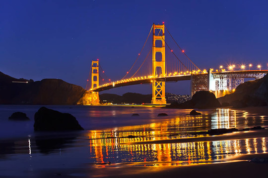 三藩金門大橋；夜間