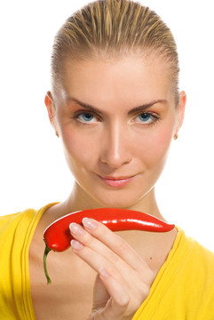 美麗的女孩與chili pepper