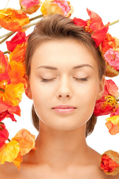 可愛(ài)的女人，紅色的花朵