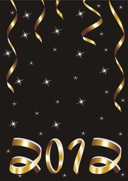 帶金色帶和黑色背景的圣誕賀卡和新年賀卡2012