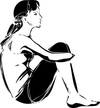 一個坐在膝上的女孩的素描