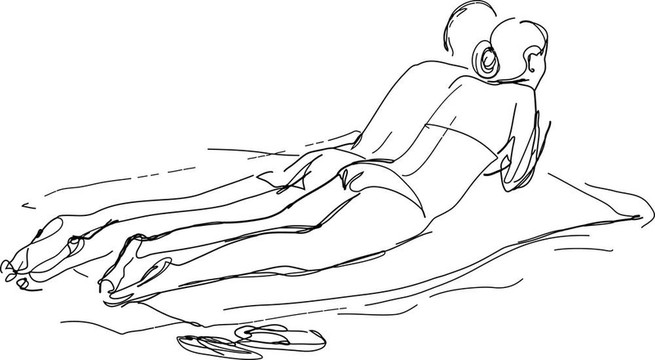 女孩和一個男孩在海灘上曬日光浴