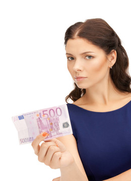 可愛的女人與歐元現(xiàn)金