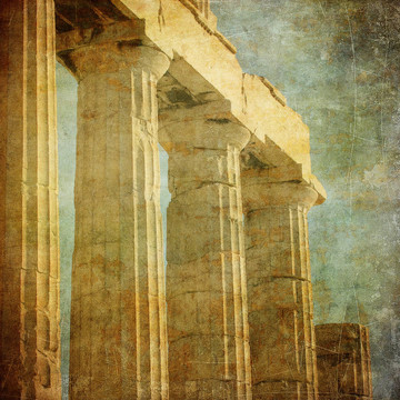 希臘柱的老照片；阿克羅波利斯；Athens；希臘