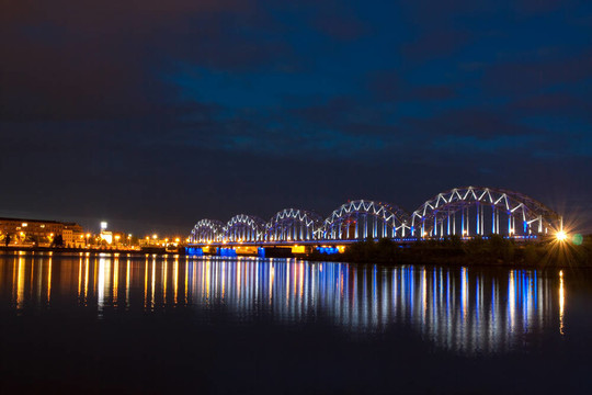 與城市河流和天空的夜景