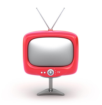 红色复古电视机。白色隔离