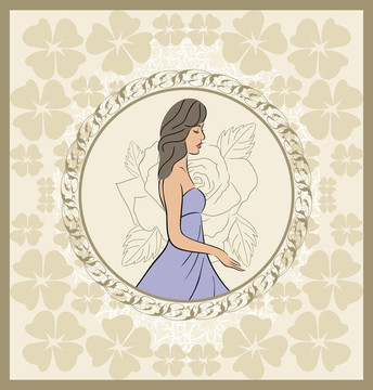 復(fù)古邀請(qǐng)與女孩；素描風(fēng)格