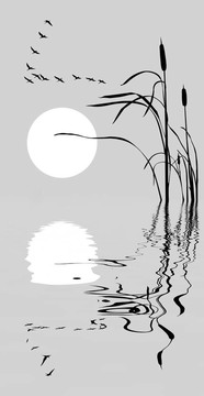 在蘆葦畫群鵝
