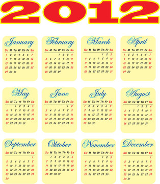 2012年的日歷