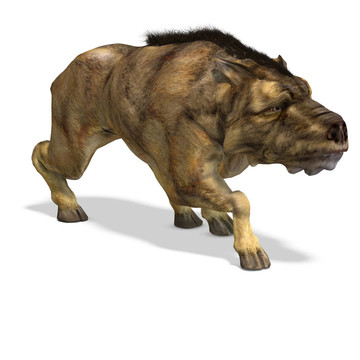 Dinosaur Daeodon Dinohyus。3D渲染與剪輯路徑和陰影超過白色