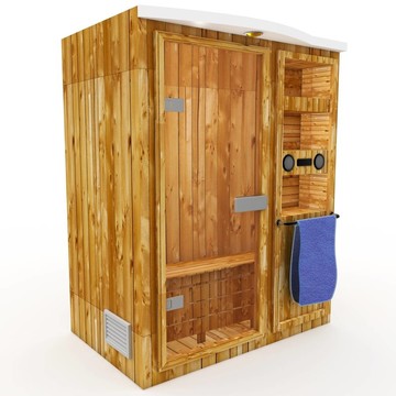 帶藍(lán)色毛巾的3D桑拿小屋