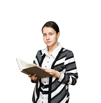 年輕女孩帶著一本書