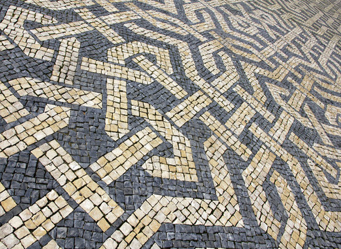葡萄牙。Lisbon。典型的葡萄牙的鵝卵石路面