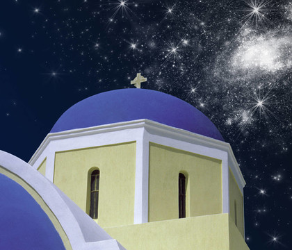 希臘典型房子的星夜