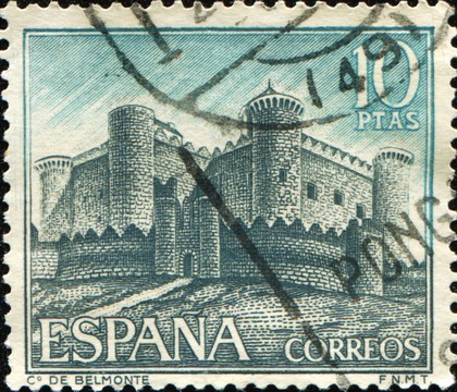 西班牙-大約1967：一在西班牙印刷郵票展示了elmonte Castle（Castillo de 