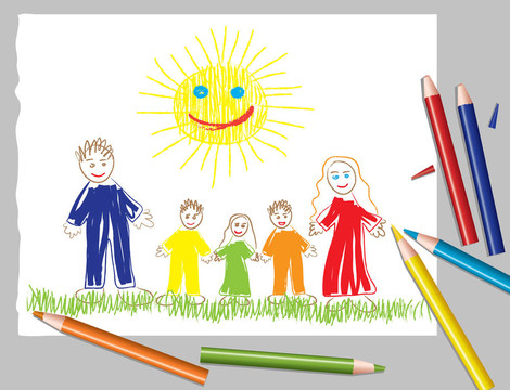 幸福家庭与阳光插画