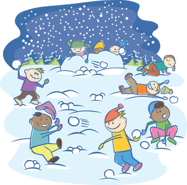 孩子們玩雪球隔離