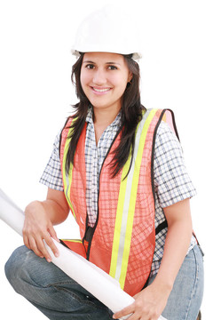 年輕的女性工程師和建筑師孤立在白色